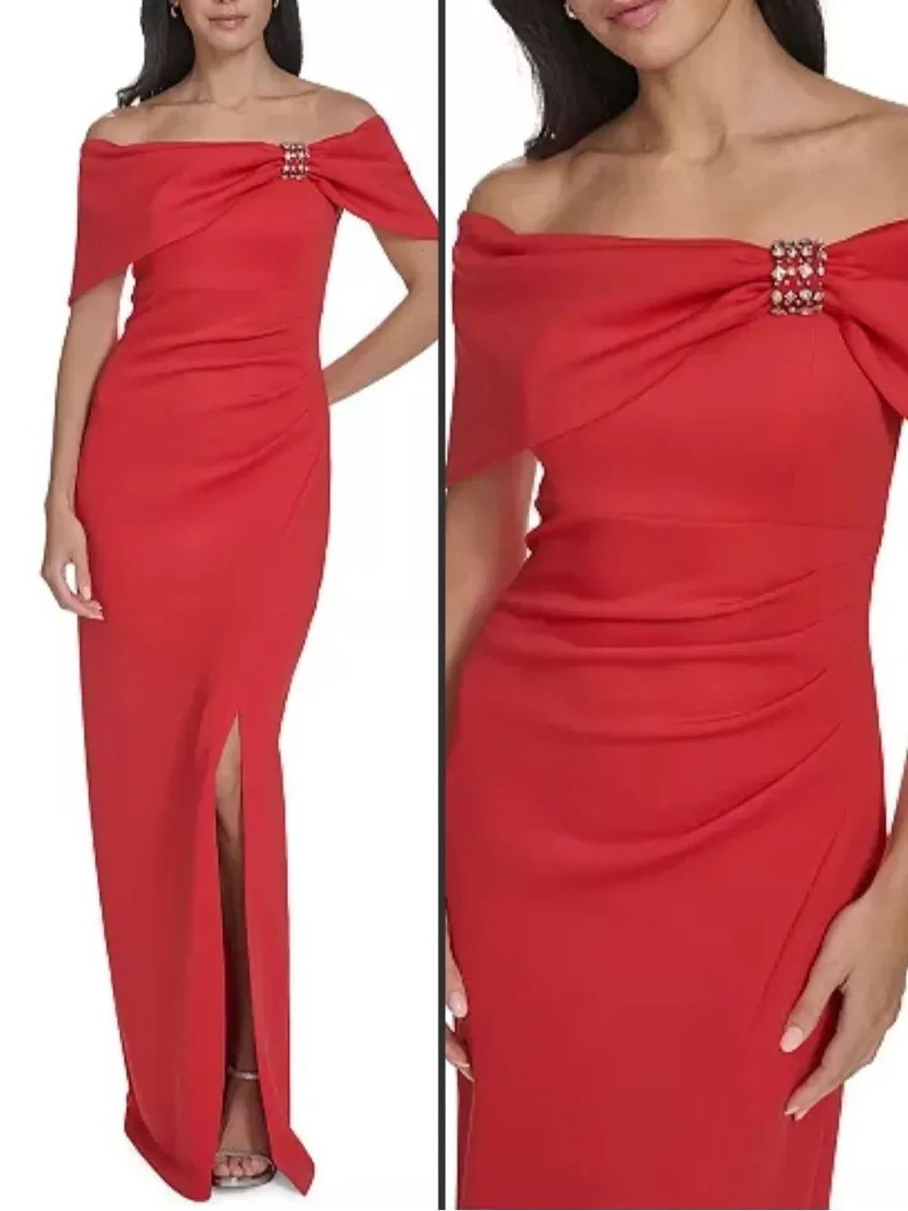 NWT Red Off The Shoulder Scuba Gown Dress Size 14